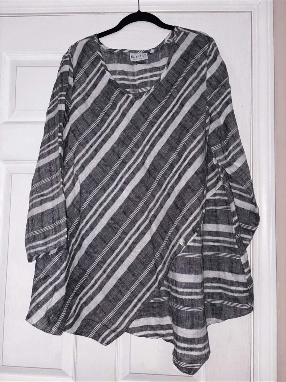 Habitat Gray and White Striped V-Neck Tunic